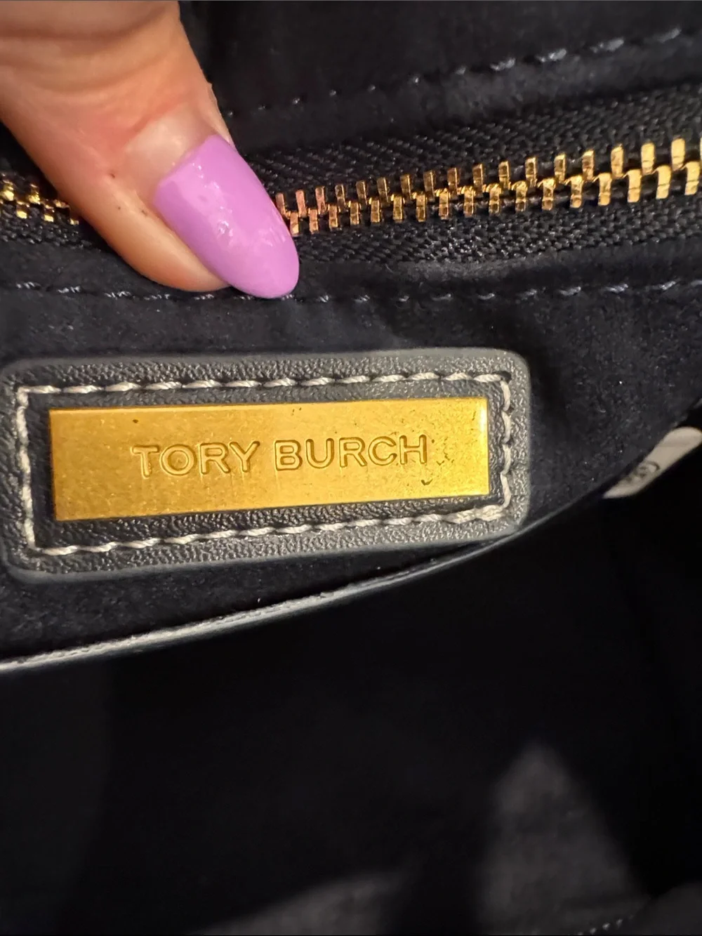 Tory Burch Navy and Cream Logo Canvas Tote with Gold Hardware